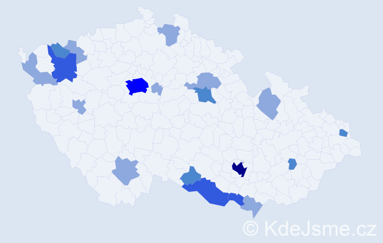 Příjmení: 'Jelinek', počet výskytů 38 v celé ČR