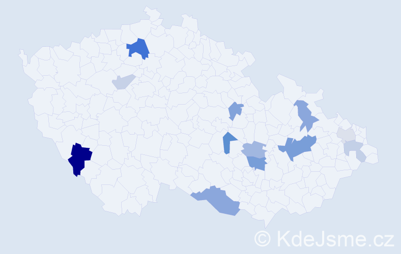Příjmení: 'Kizek', počet výskytů 22 v celé ČR
