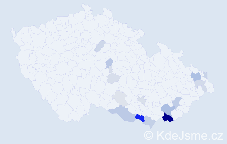 Příjmení: 'Šmahajová', počet výskytů 53 v celé ČR