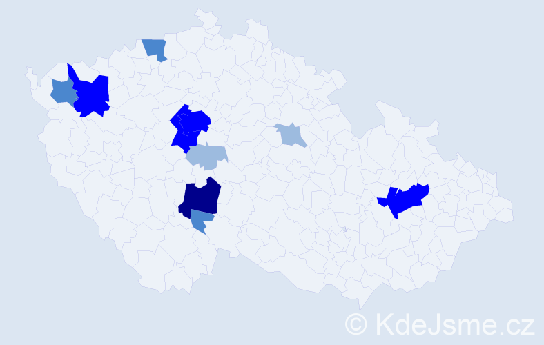 Příjmení: 'Kuchválek', počet výskytů 24 v celé ČR