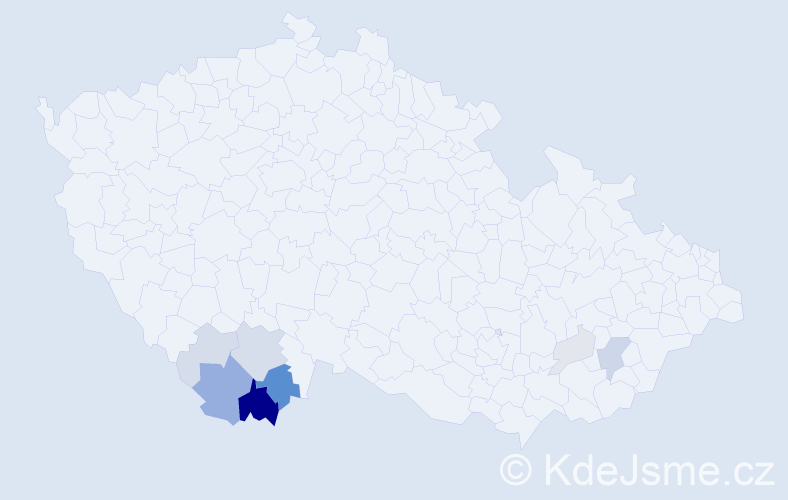 Příjmení: 'Dekret', počet výskytů 26 v celé ČR