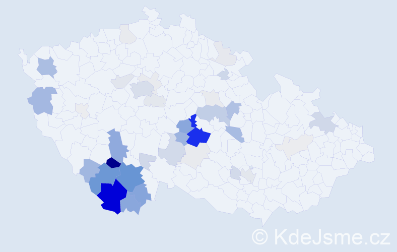 Příjmení: 'Pártlová', počet výskytů 181 v celé ČR
