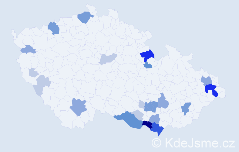 Příjmení: 'Čeman', počet výskytů 68 v celé ČR