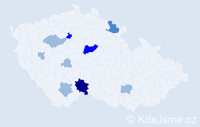 Příjmení: 'Pišný', počet výskytů 19 v celé ČR