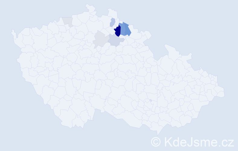 Příjmení: 'Hubařová', počet výskytů 18 v celé ČR
