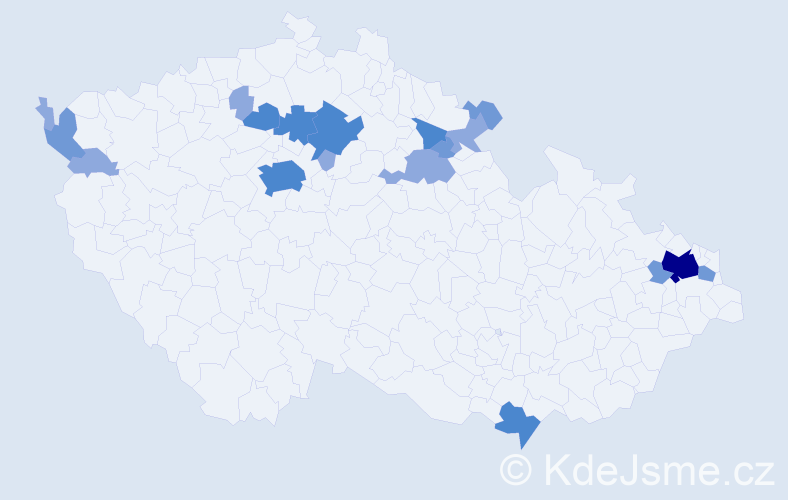 Příjmení: 'Cicáková', počet výskytů 40 v celé ČR