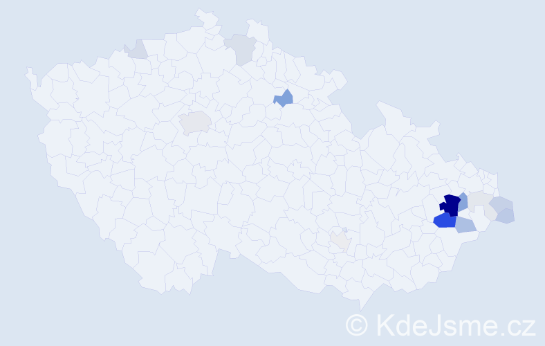 Příjmení: 'Krutilek', počet výskytů 53 v celé ČR