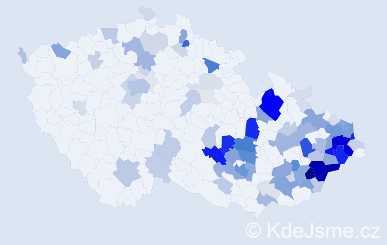 Příjmení: 'Mynář', počet výskytů 431 v celé ČR