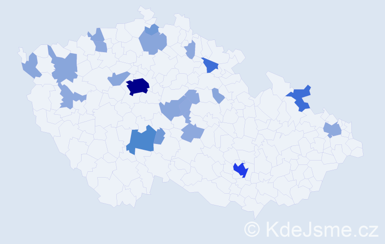 Příjmení: 'Kňákal', počet výskytů 56 v celé ČR