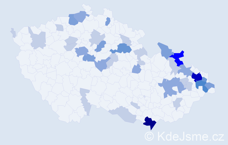 Příjmení: 'Backová', počet výskytů 96 v celé ČR