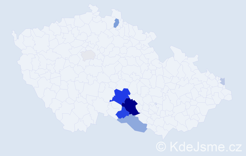 Příjmení: 'Pysk', počet výskytů 25 v celé ČR