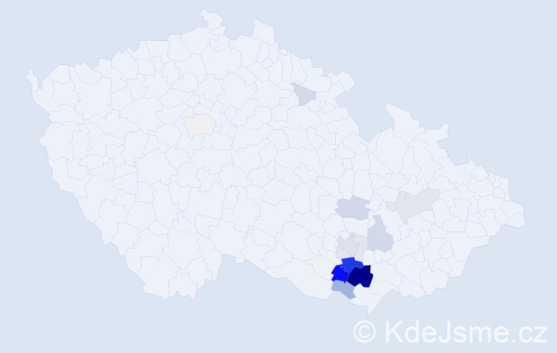 Příjmení: 'Nevěděl', počet výskytů 57 v celé ČR