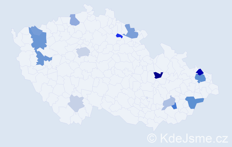 Příjmení: 'Čanigová', počet výskytů 39 v celé ČR