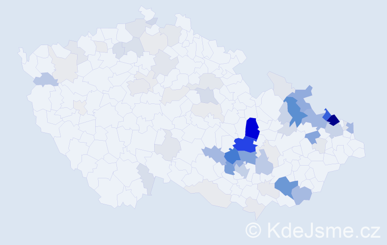 Příjmení: 'Kozelek', počet výskytů 257 v celé ČR
