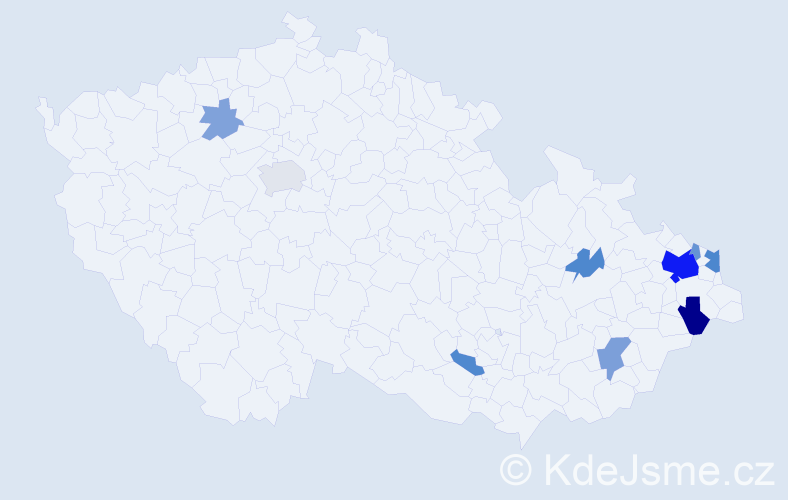 Příjmení: 'Michnáč', počet výskytů 26 v celé ČR
