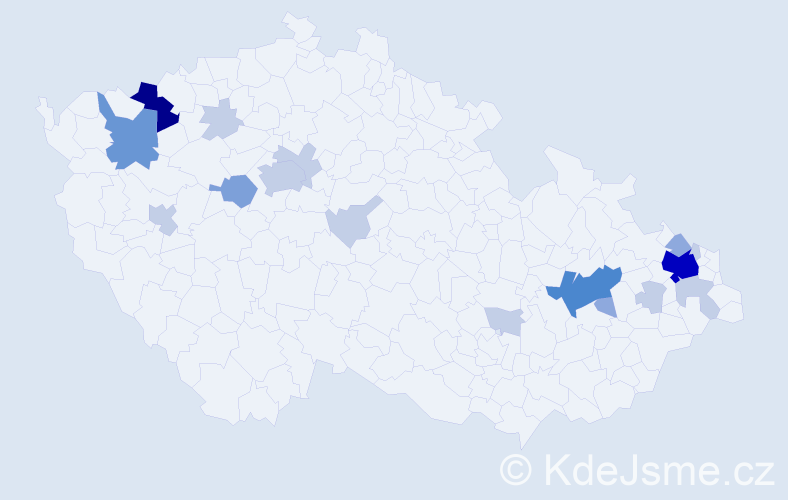 Příjmení: 'Klimčáková', počet výskytů 46 v celé ČR