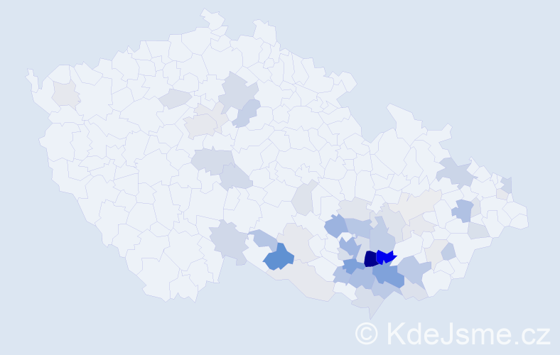 Příjmení: 'Kneslová', počet výskytů 140 v celé ČR