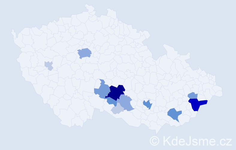 Příjmení: 'Kumbár', počet výskytů 43 v celé ČR