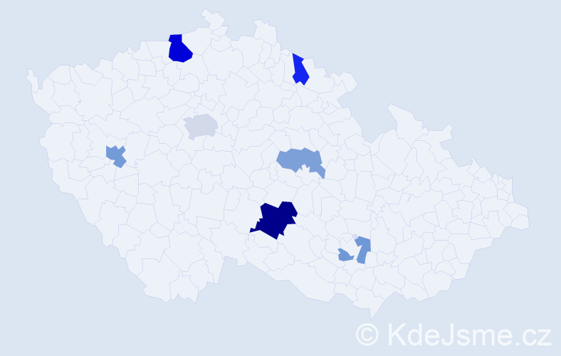 Příjmení: 'Hacko', počet výskytů 15 v celé ČR