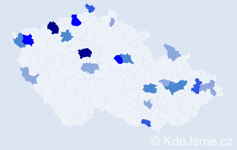 Příjmení: 'Kis', počet výskytů 53 v celé ČR