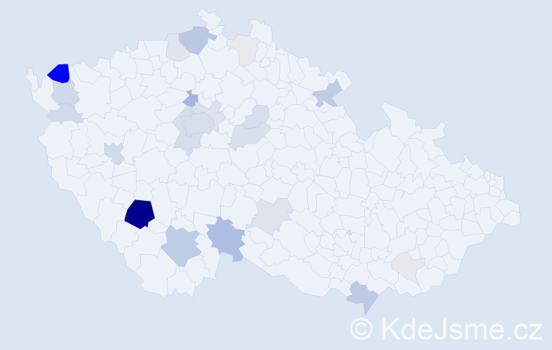 Příjmení: 'Havelec', počet výskytů 106 v celé ČR