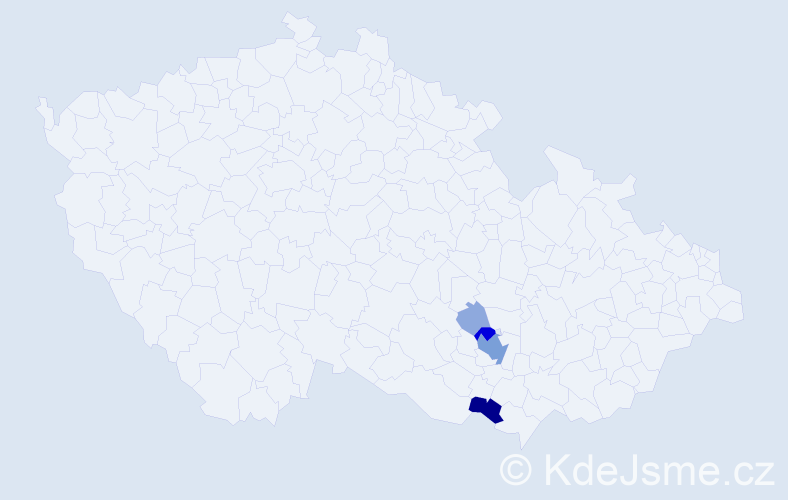 Příjmení: 'Bešter', počet výskytů 16 v celé ČR