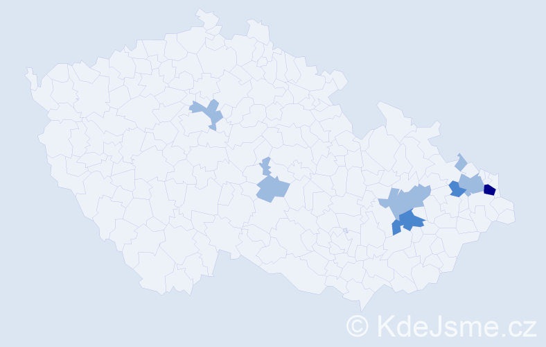 Příjmení: 'Kasprzyková', počet výskytů 13 v celé ČR
