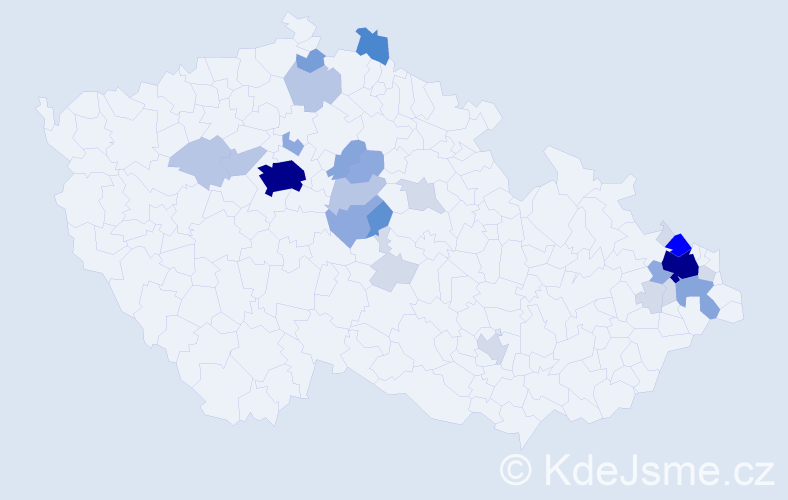 Příjmení: 'Cyrus', počet výskytů 102 v celé ČR