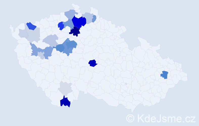Příjmení: 'Přáda', počet výskytů 106 v celé ČR