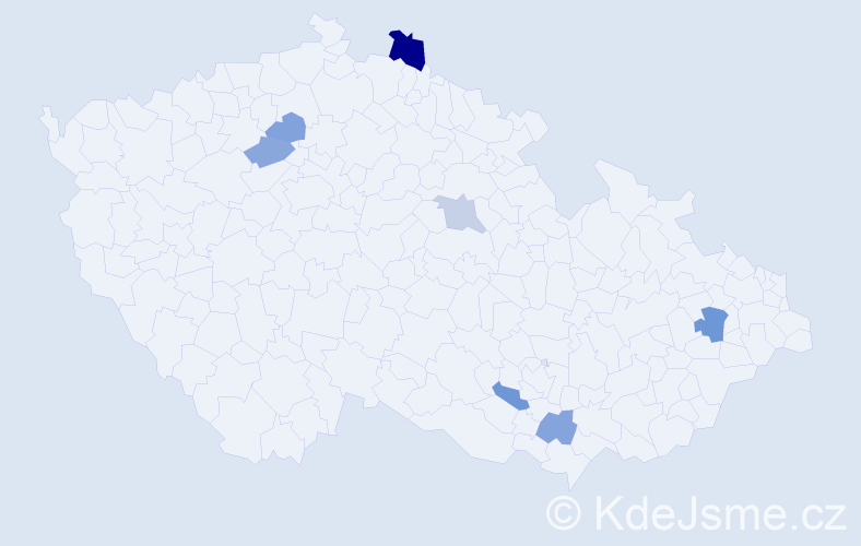 Příjmení: 'Domorák', počet výskytů 10 v celé ČR