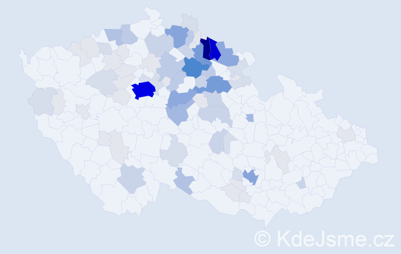 Příjmení: 'Jebavý', počet výskytů 303 v celé ČR