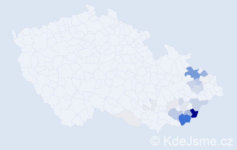 Příjmení: 'Cahlová', počet výskytů 87 v celé ČR