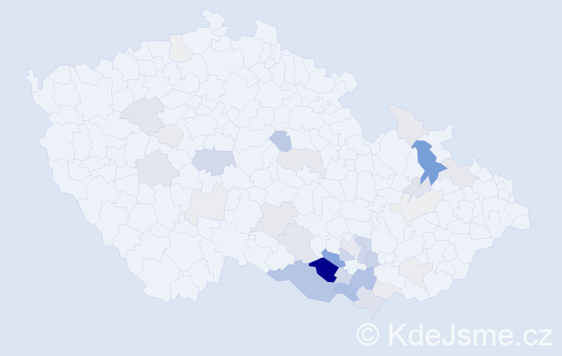 Příjmení: 'Čepera', počet výskytů 107 v celé ČR