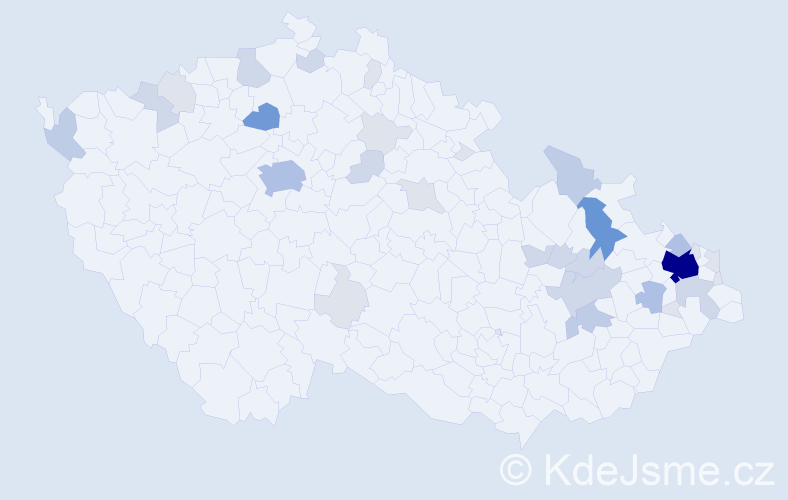 Příjmení: 'Nitka', počet výskytů 100 v celé ČR