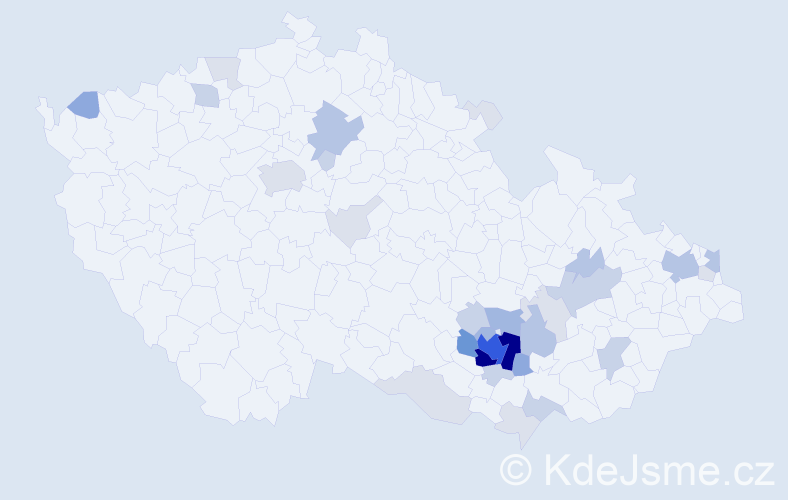 Příjmení: 'Kuklínková', počet výskytů 104 v celé ČR