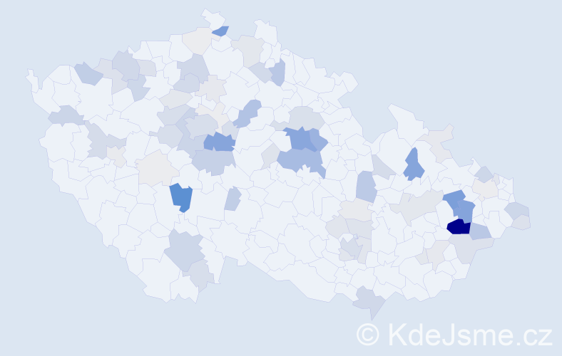 Příjmení: 'Kabeláč', počet výskytů 300 v celé ČR