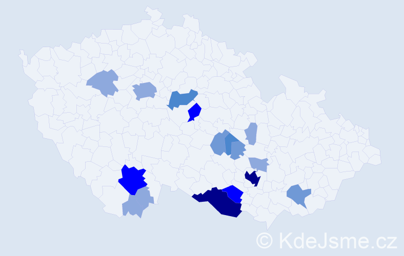 Příjmení: 'Korábek', počet výskytů 42 v celé ČR