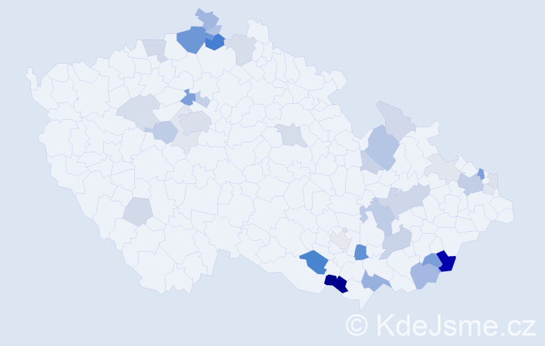 Příjmení: 'Macharová', počet výskytů 102 v celé ČR