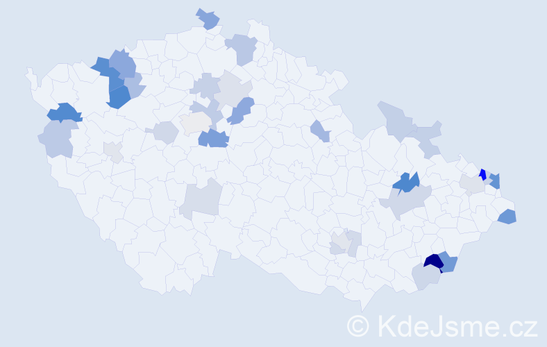 Příjmení: 'Kúdelová', počet výskytů 73 v celé ČR