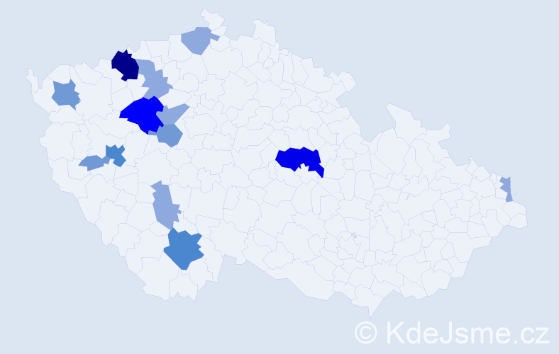 Příjmení: 'Klůc', počet výskytů 34 v celé ČR