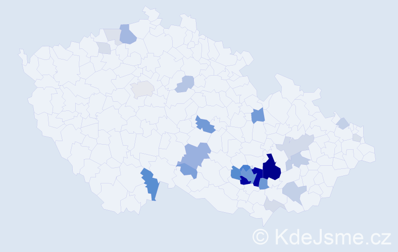 Příjmení: 'Čalkovský', počet výskytů 92 v celé ČR