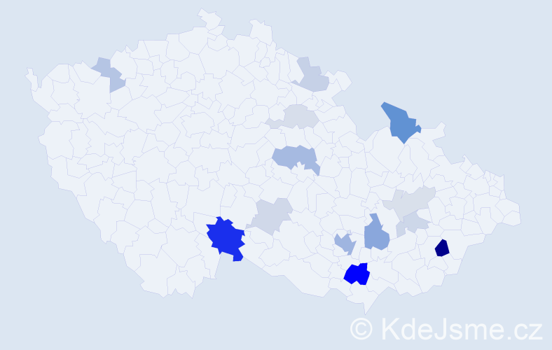 Příjmení: 'Krhánek', počet výskytů 34 v celé ČR