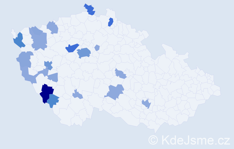 Příjmení: 'Čáchová', počet výskytů 58 v celé ČR