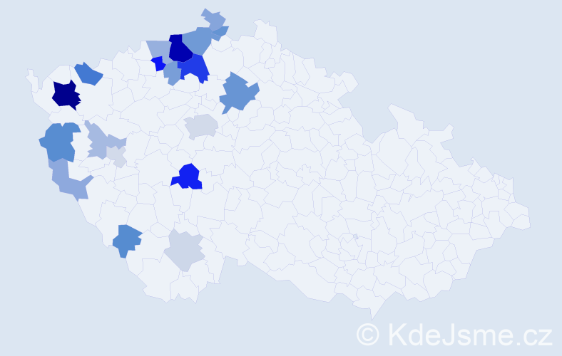 Příjmení: 'Proftová', počet výskytů 55 v celé ČR