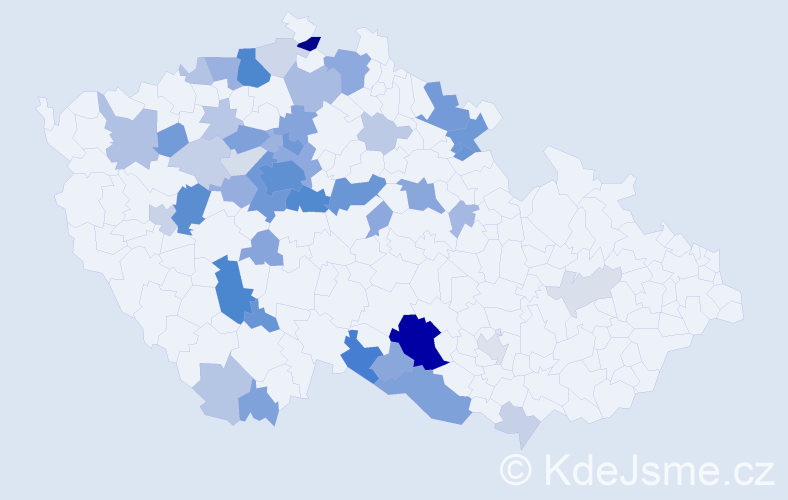 Příjmení: 'Kutinová', počet výskytů 166 v celé ČR