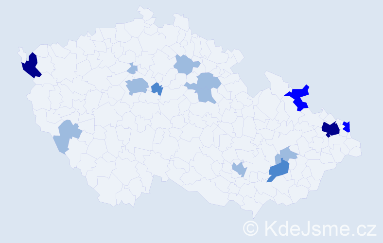Příjmení: 'Csomor', počet výskytů 26 v celé ČR