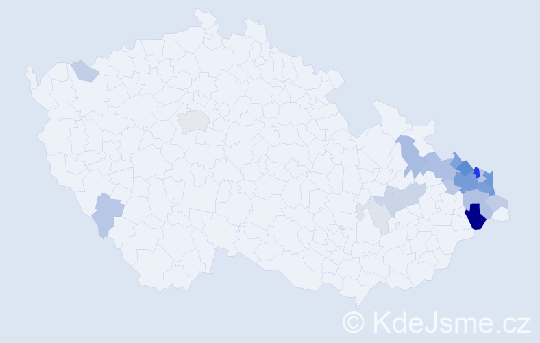 Příjmení: 'Pavlorek', počet výskytů 90 v celé ČR