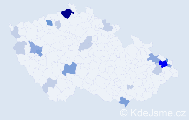 Příjmení: 'Dejová', počet výskytů 54 v celé ČR