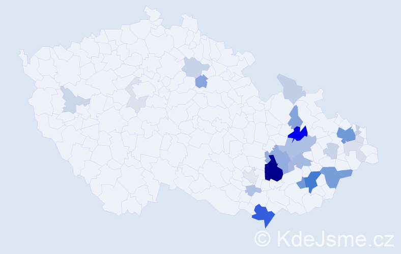 Příjmení: 'Vidlář', počet výskytů 87 v celé ČR