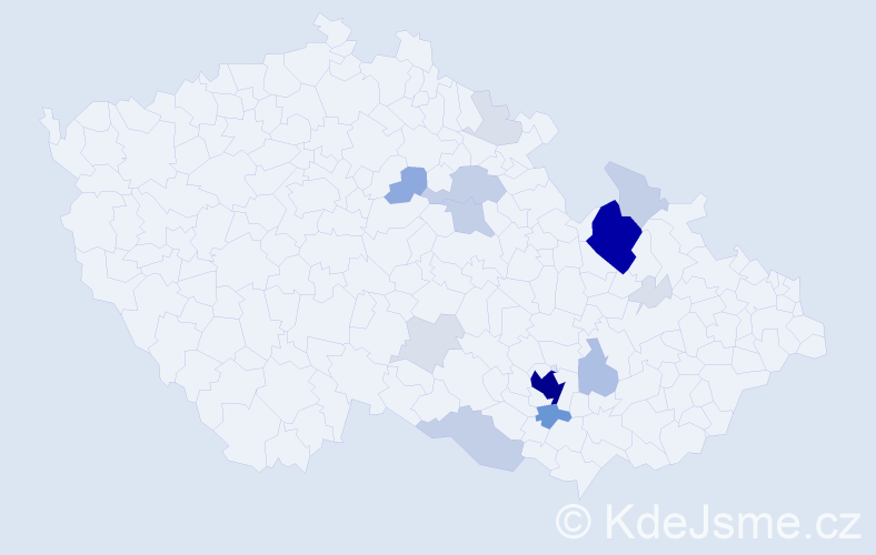 Příjmení: 'Vejchodová', počet výskytů 69 v celé ČR
